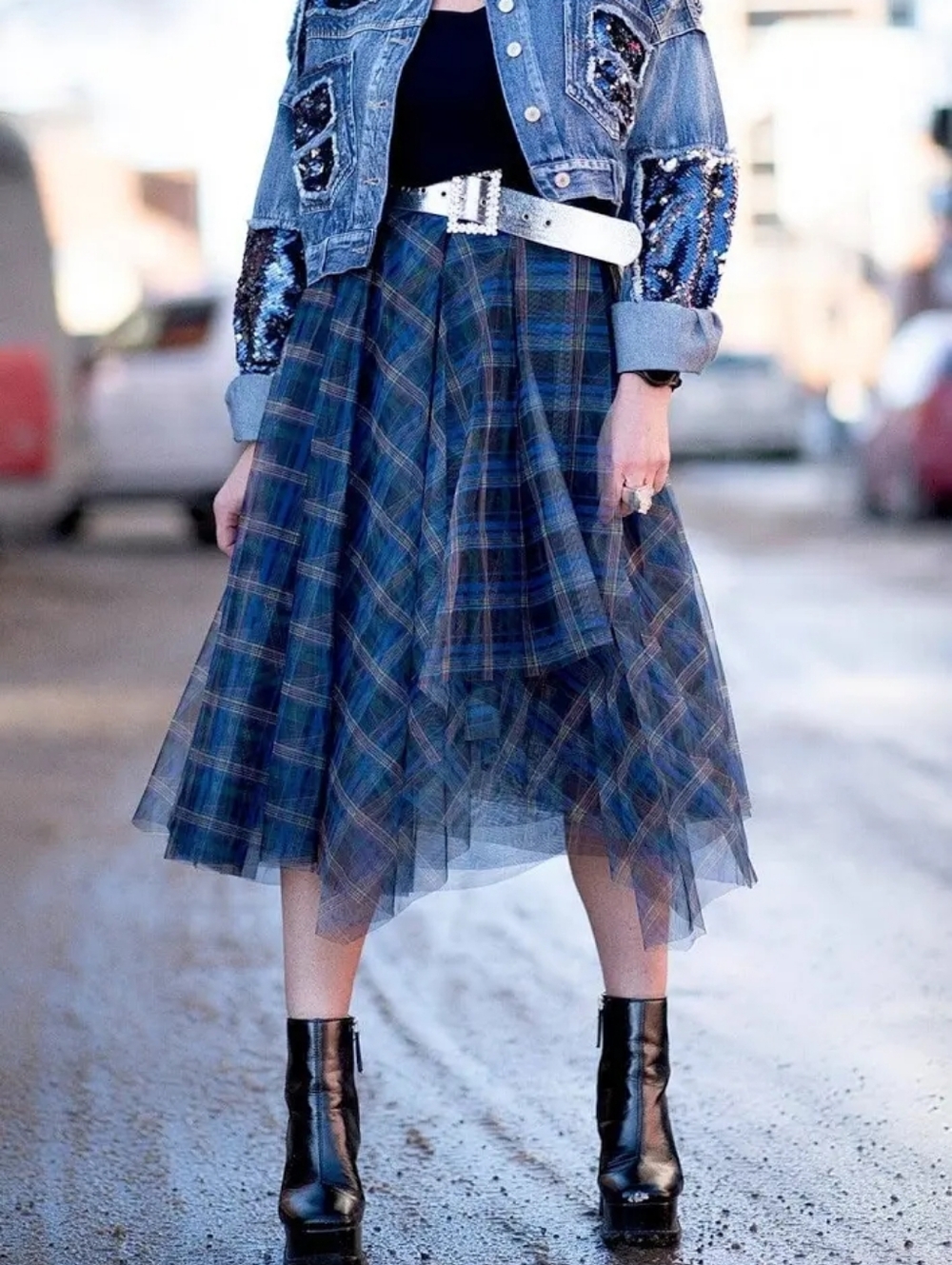 Kate HEWKO Blue Plaid Asymmetrical Women's Skirt